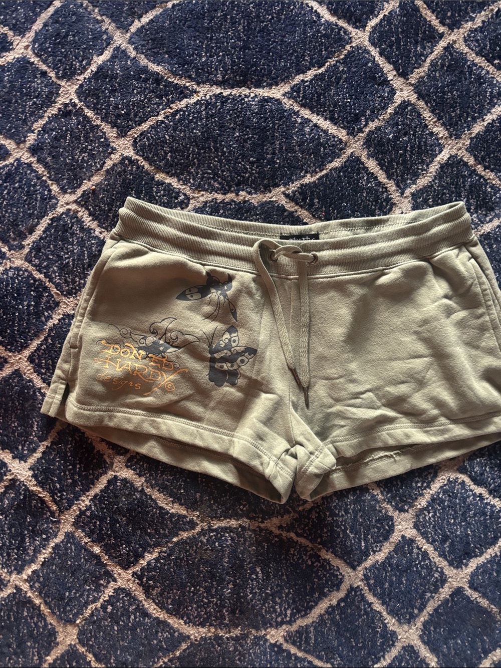 Ed Hardy Olive Green Butterfly Graphic Athletic Shorts